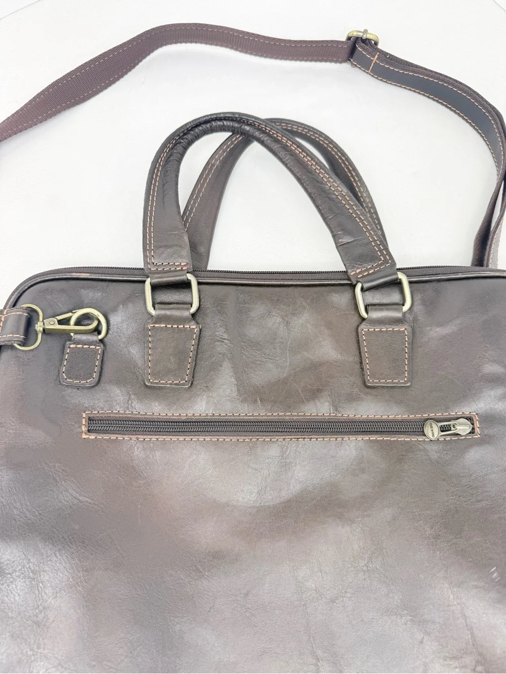 Luigi Benetton Italian Crafted Leather Dark Brown Double Handle Commuter Bag